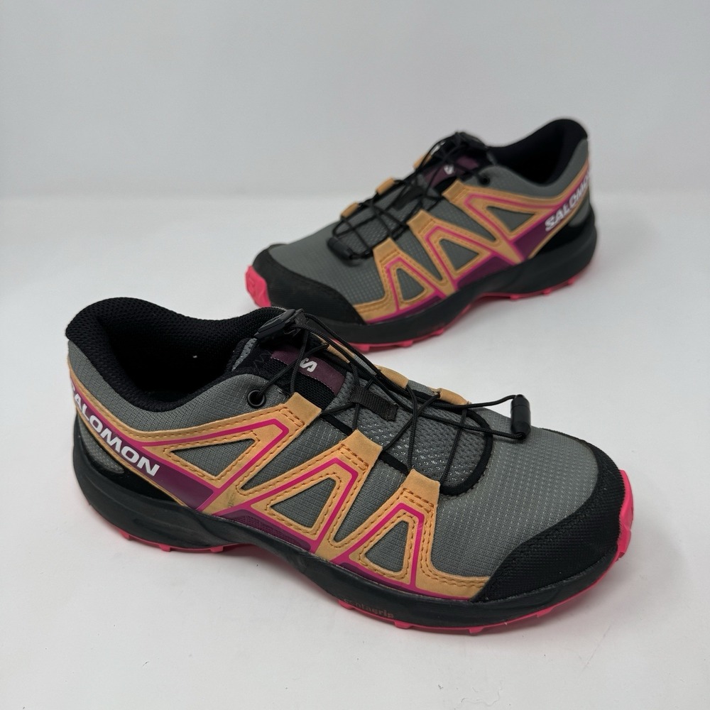 Salomon SpeedCross Gray Pink Trail Running Sneakers Shoes Youth Girls Size 2
